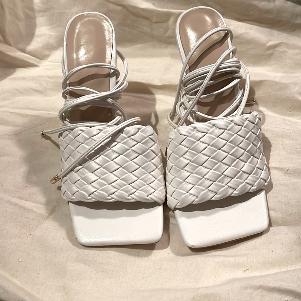 White braided heels